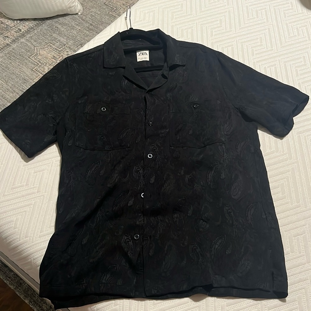 Zara Black Button Up Short Sleeve Shirt